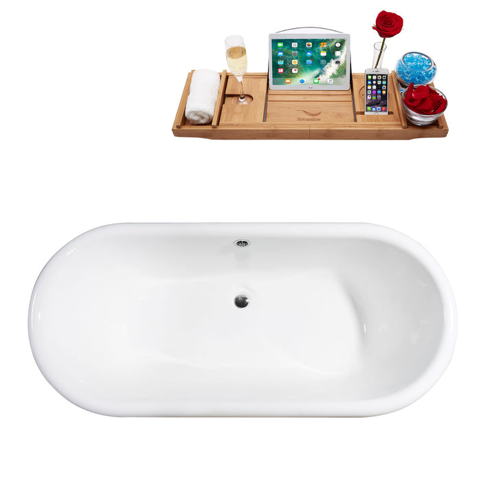 69" Cast Iron R5001WH-CH Soaking Clawfoot Tub and Tray with External Drain