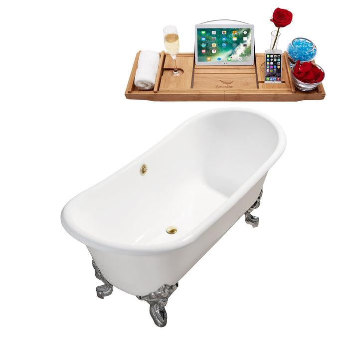 72" Cast Iron R5020CH-GLD Soaking Clawfoot Tub and Tray with External Drain