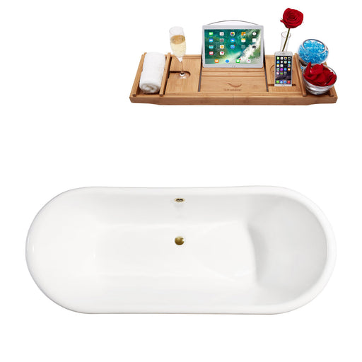 72" Cast Iron R5020GLD-GLD Soaking Clawfoot Tub and Tray with External Drain