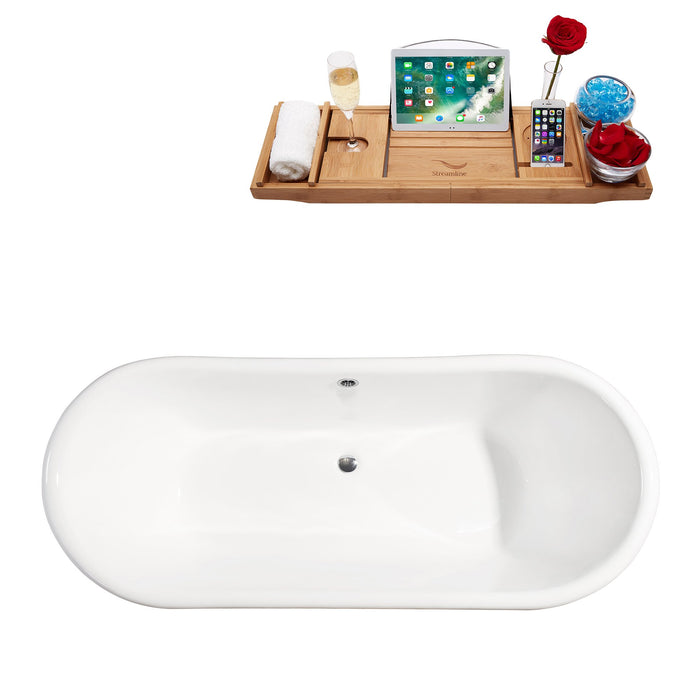 72" Cast Iron R5020WH-CH Soaking Clawfoot Tub and Tray with External Drain