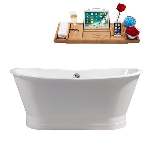 67" Cast Iron R5042CH Soaking Freestanding Tub and Tray with External Drain