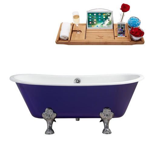 67" Cast Iron R5060CH-CH Soaking Clawfoot Tub and Tray with External Drain