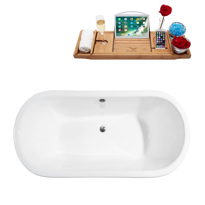 67" Cast Iron R5060WH-CH Soaking Clawfoot Tub and Tray with External Drain