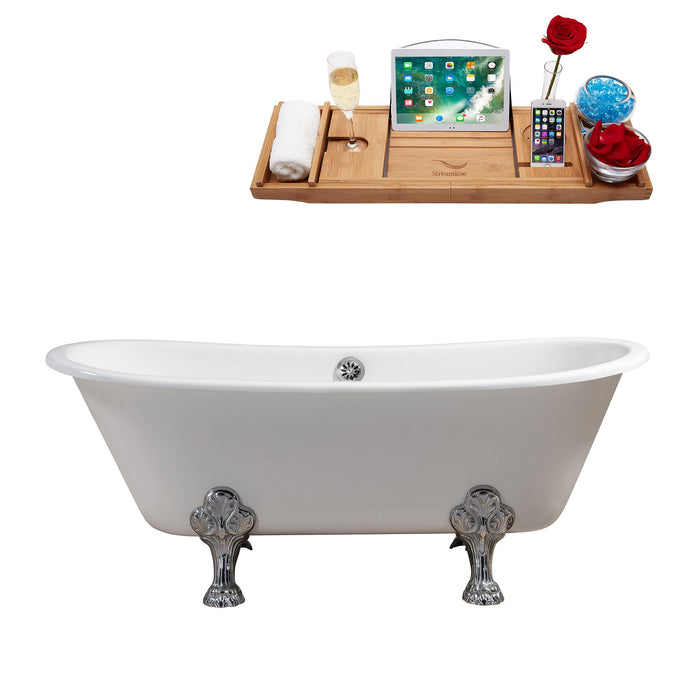 67" Cast Iron R5061CH-CH Soaking Clawfoot Tub and Tray with External Drain