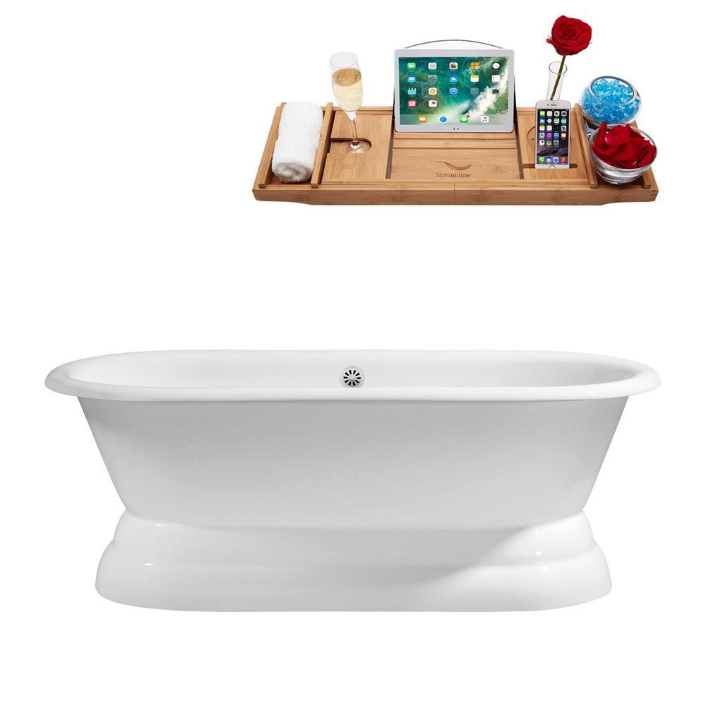 60" Cast Iron R5081WH Soaking freestanding Tub and Tray with External Drain