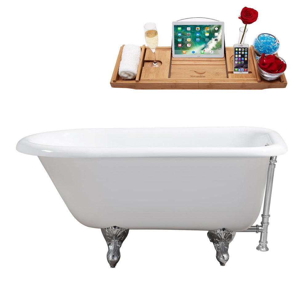 66" Cast Iron R5100CH-CH Soaking Clawfoot Tub and Tray with External Drain