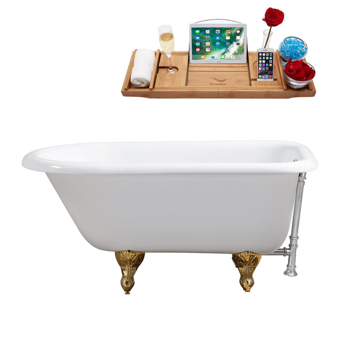 66" Cast Iron R5100GLD-CH Soaking Clawfoot Tub and Tray with External Drain