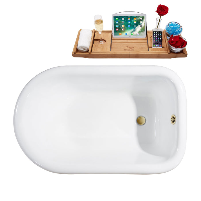 66" Cast Iron R5100GLD-GLD Soaking Clawfoot Tub and Tray with External Drain