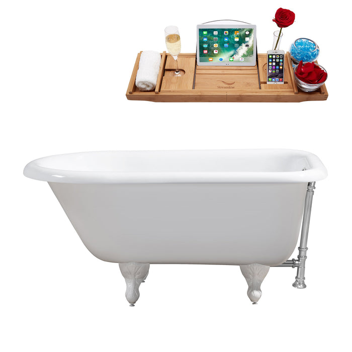 66" Cast Iron R5100WH-CH Soaking Clawfoot Tub and Tray with External Drain