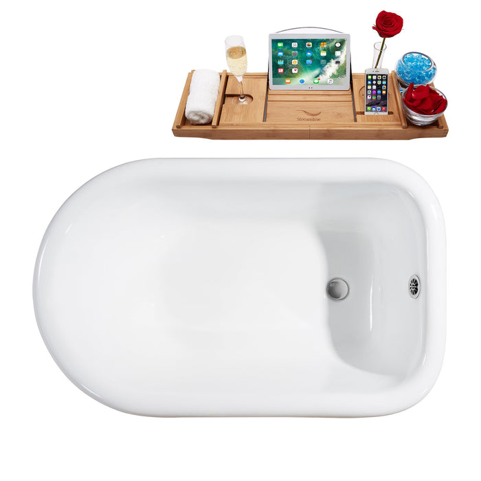 66" Cast Iron R5100WH-CH Soaking Clawfoot Tub and Tray with External Drain