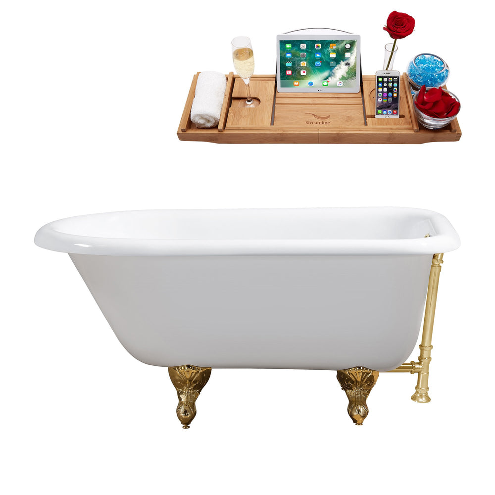 48" Cast Iron R5101GLD-GLD Soaking Clawfoot Tub and Tray with External Drain
