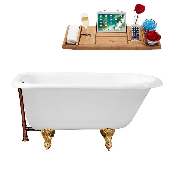 48" Cast Iron R5101GLD-ORB Soaking Clawfoot Tub and Tray with External Drain
