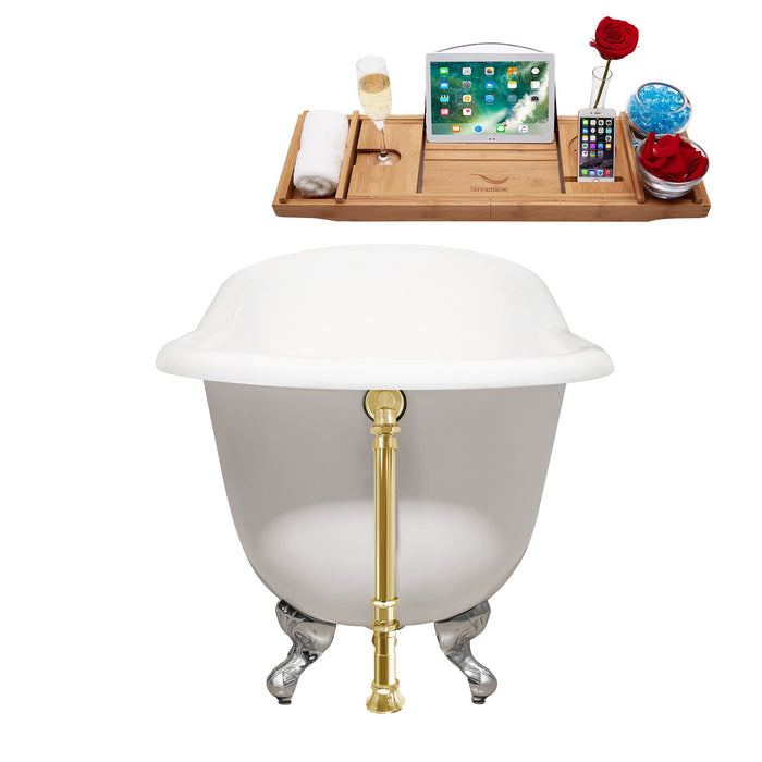 60" Cast Iron R5120CH-GLD Soaking Clawfoot Tub and Tray with External Drain