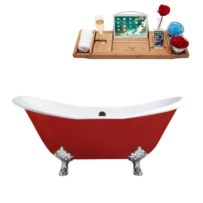 72" Cast Iron R5160CH-BL Soaking Clawfoot Tub and Tray with External Drain