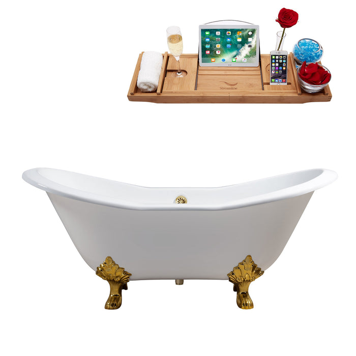 61" Cast Iron R5163GLD-GLD Soaking Clawfoot Tub and Tray with External Drain