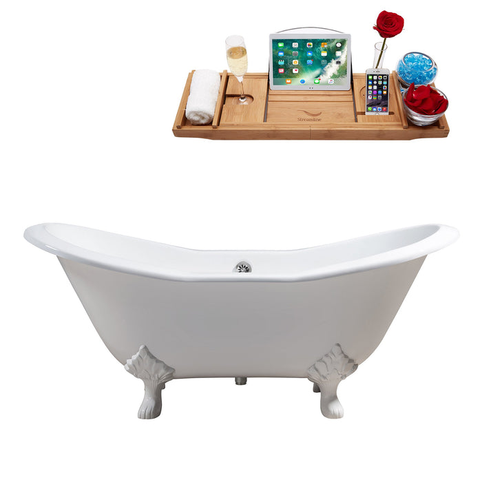 61" Cast Iron R5163WH-CH Soaking Clawfoot Tub and Tray with External Drain