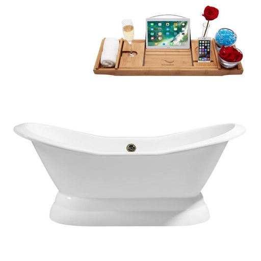 72" Cast Iron R5180BNK Soaking freestanding Tub and Tray with External Drain
