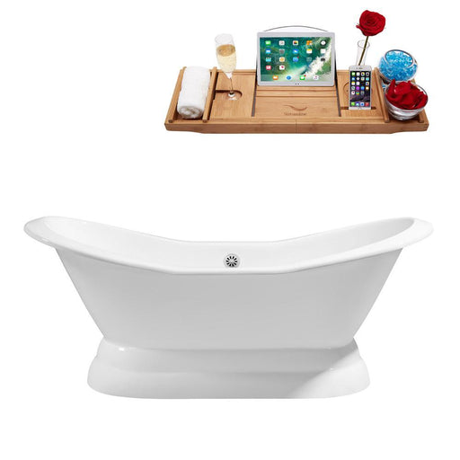 72" Cast Iron R5180WH Soaking freestanding Tub and Tray with External Drain