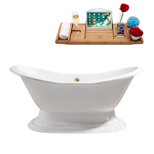 72" Cast Iron R5200GLD Soaking freestanding Tub and Tray with External Drain