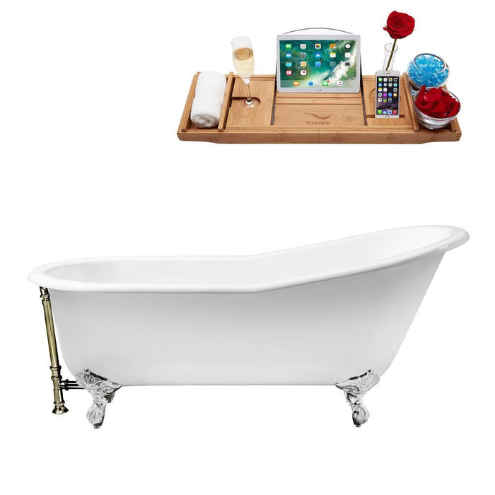 67" Cast Iron R5220CH-BNK Soaking Clawfoot Tub and Tray with External Drain