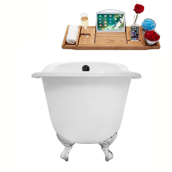 61" Cast Iron R5221CH-BL Soaking Clawfoot Tub and Tray with External Drain