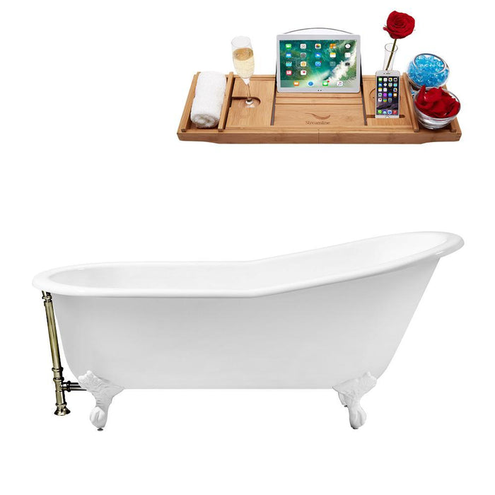 61" Cast Iron R5221WH-BNK Soaking Clawfoot Tub and Tray with External Drain