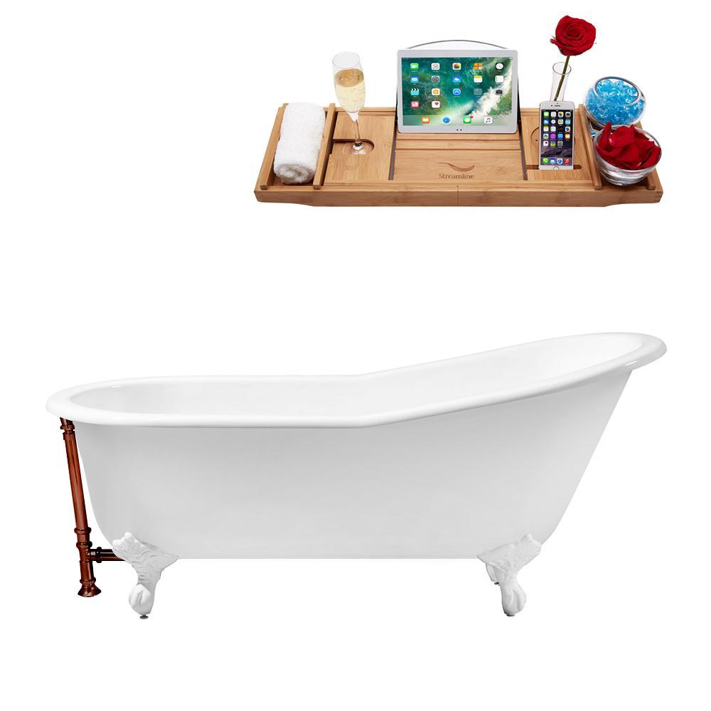 61" Cast Iron R5221WH-ORB Soaking Clawfoot Tub and Tray with External Drain