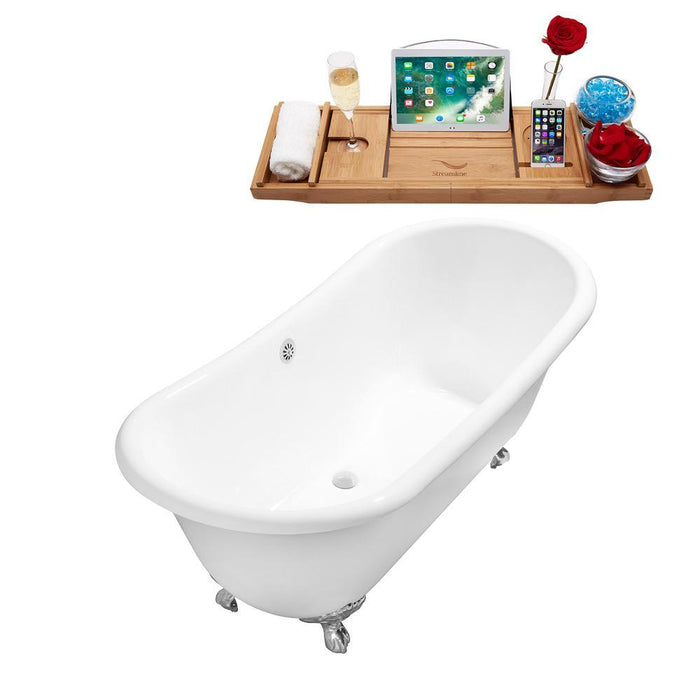 71" Cast Iron R5240CH-WH Soaking Clawfoot Tub and Tray with External Drain