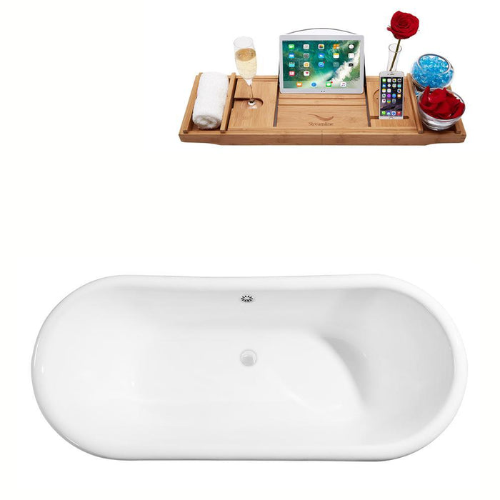 71" Cast Iron R5240CH-WH Soaking Clawfoot Tub and Tray with External Drain