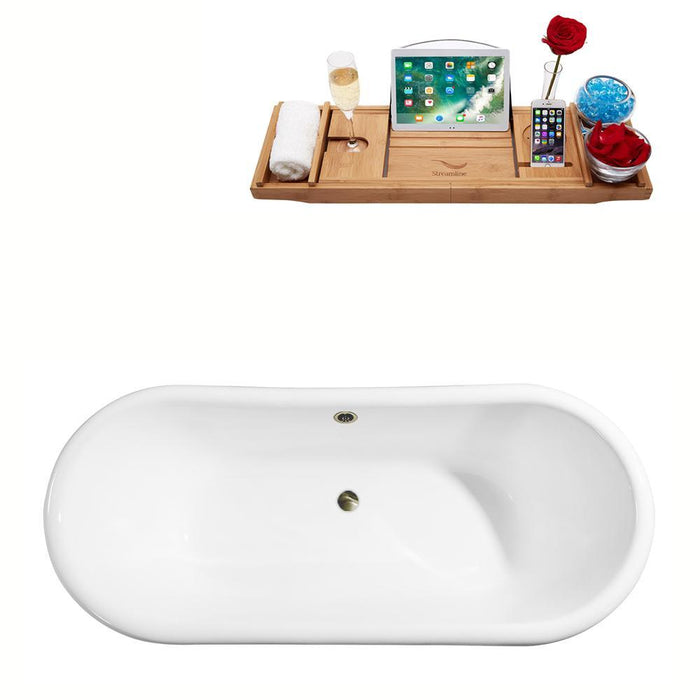 71" Cast Iron R5240WH-BNK Soaking Clawfoot Tub and Tray with External Drain