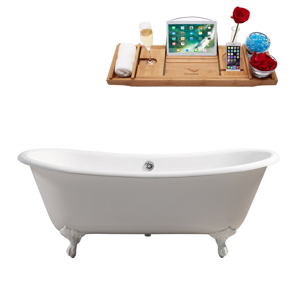 71" Cast Iron R5240WH-CH Soaking Clawfoot Tub and Tray with External Drain