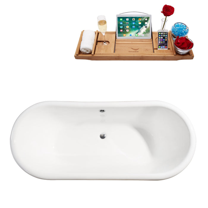 71" Cast Iron R5240WH-CH Soaking Clawfoot Tub and Tray with External Drain
