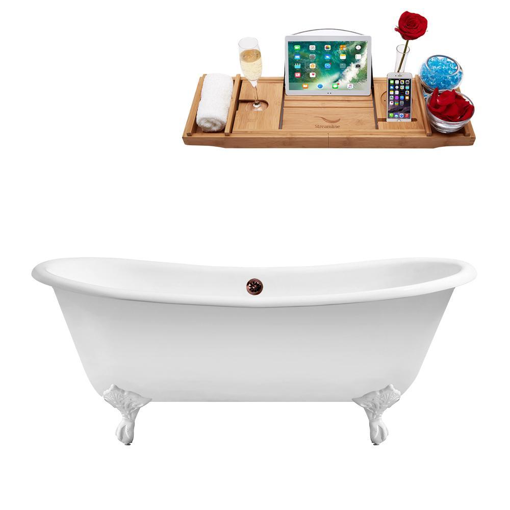 71" Cast Iron R5240WH-ORB Soaking Clawfoot Tub and Tray with External Drain