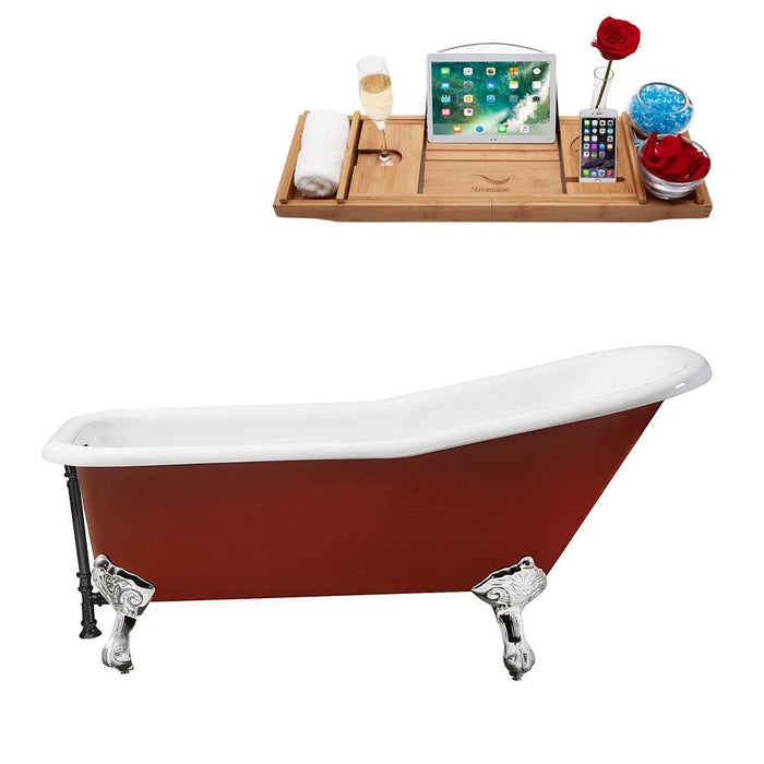 66" Cast Iron R5280CH-BL Soaking Clawfoot Tub and Tray with External Drain