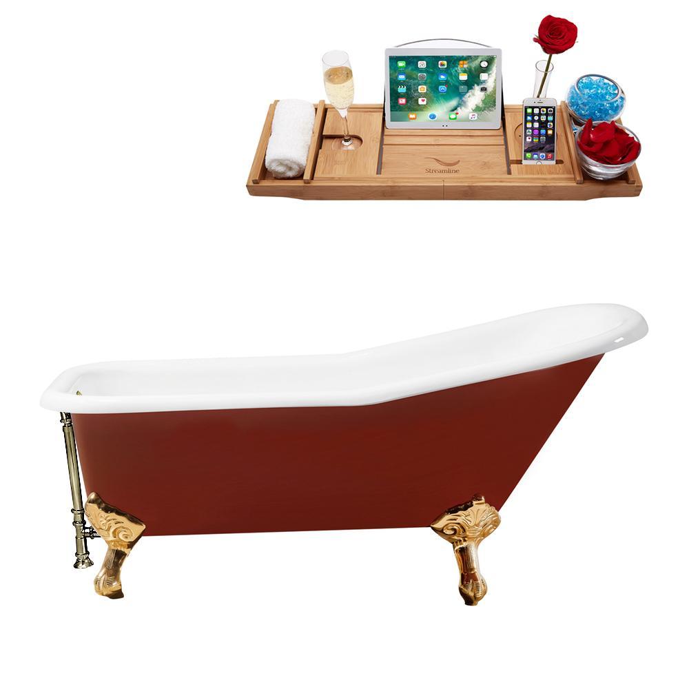 66" Cast Iron R5280GLD-BNK Soaking Clawfoot Tub and Tray with External Drain