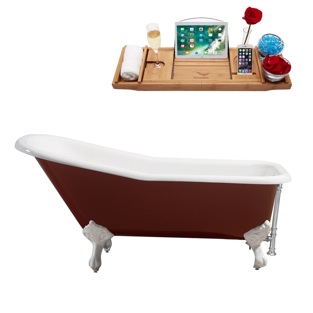 66" Cast Iron R5280WH-CH Soaking Clawfoot Tub and Tray with External Drain