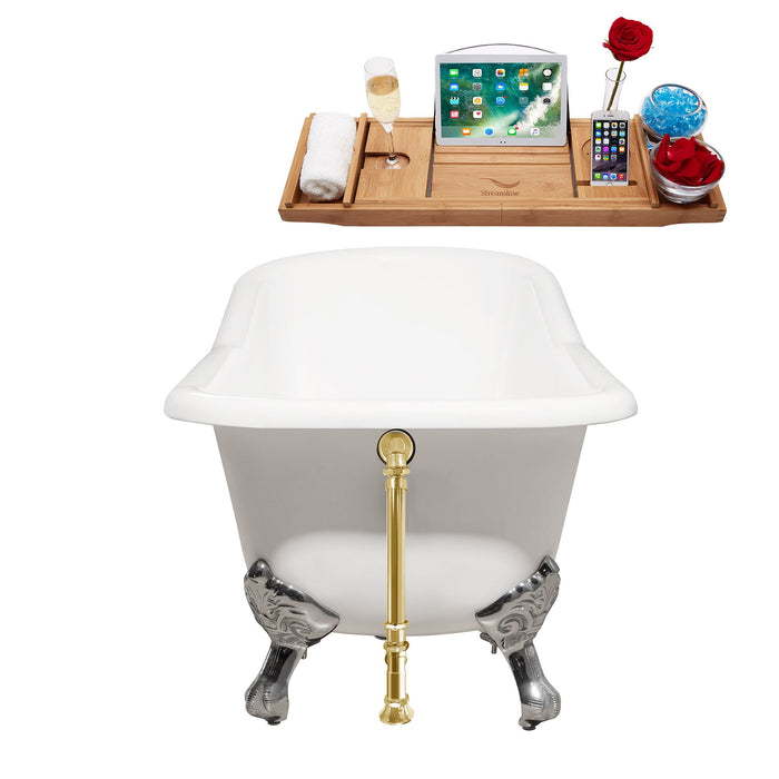 66" Cast Iron R5281CH-GLD Soaking Clawfoot Tub and Tray with External Drain