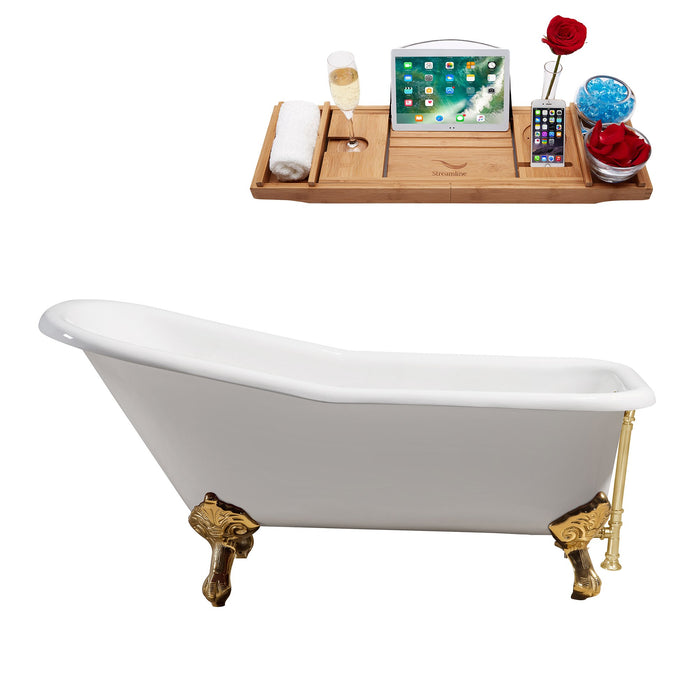 66" Cast Iron R5281GLD-GLD Soaking Clawfoot Tub and Tray with External Drain