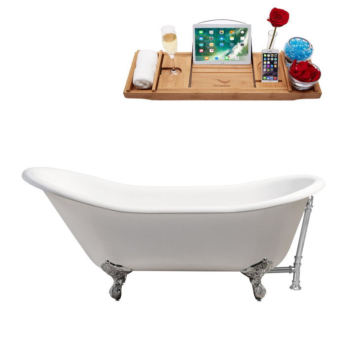 67" Cast Iron R5420CH-CH Soaking Clawfoot Tub and Tray with External Drain