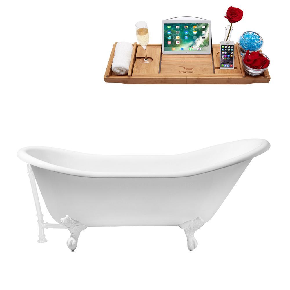 67" Cast Iron R5420WH-WH Soaking Clawfoot Tub and Tray with External Drain