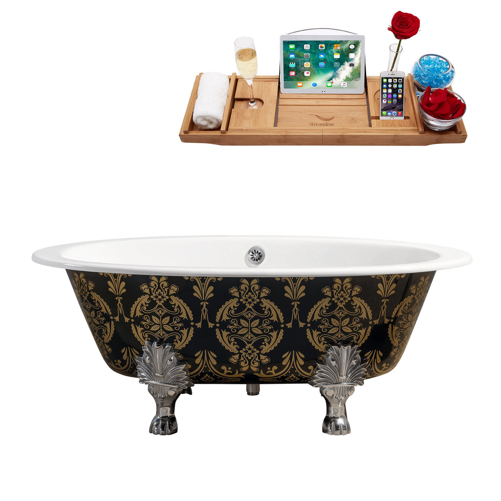 65" Cast Iron R5440CH-CH Soaking Clawfoot Tub and Tray with External Drain