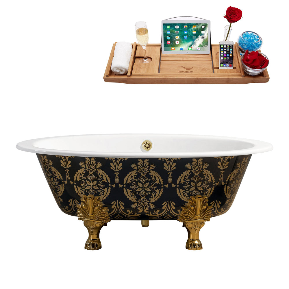 65" Cast Iron R5440GLD-GLD Soaking Clawfoot Tub and Tray with External Drain