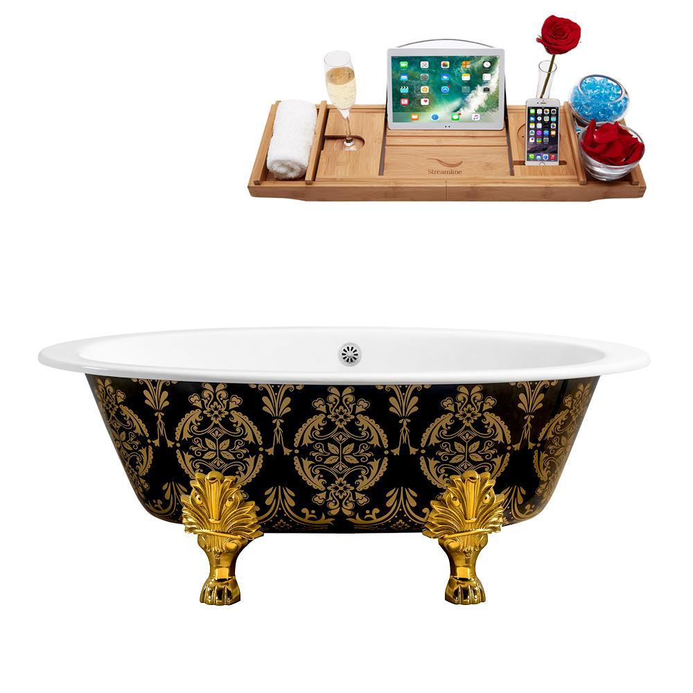 65" Cast Iron R5440GLD-WH Soaking Clawfoot Tub and Tray with External Drain