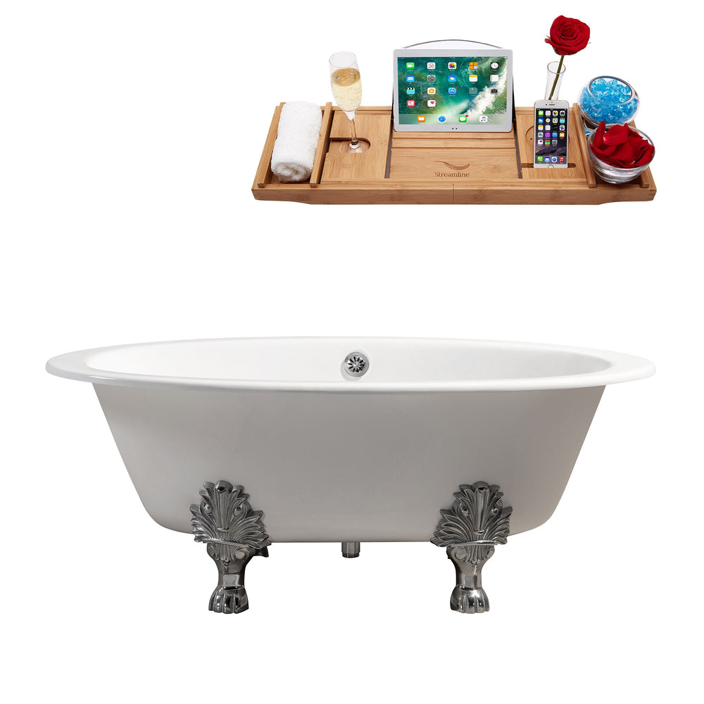 65" Cast Iron R5442CH-CH Soaking Clawfoot Tub and Tray with External Drain