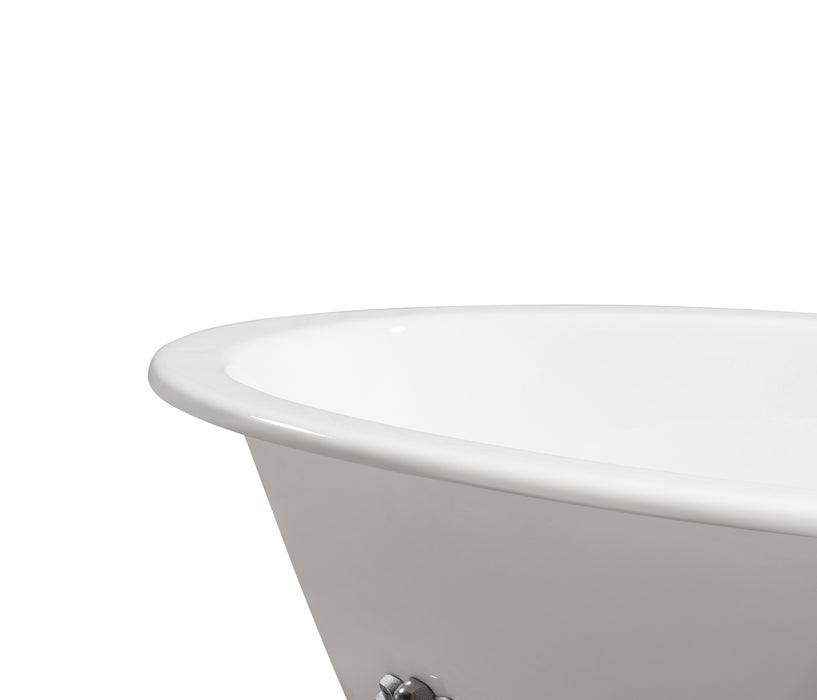 65" Cast Iron R5442WH-GLD Soaking Clawfoot Tub and Tray with External Drain