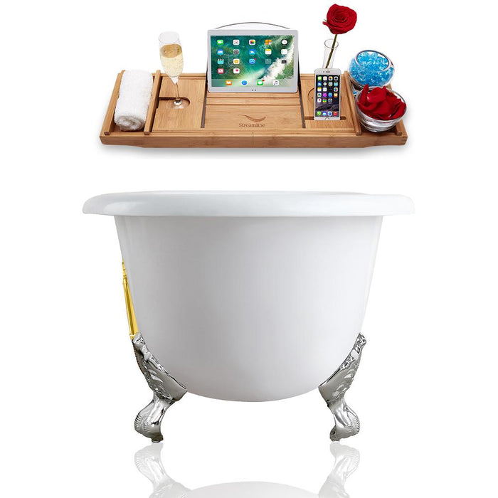 60" Streamline Cast Iron R5500CH-GLD Soaking Clawfoot Tub and Tray with External Drain