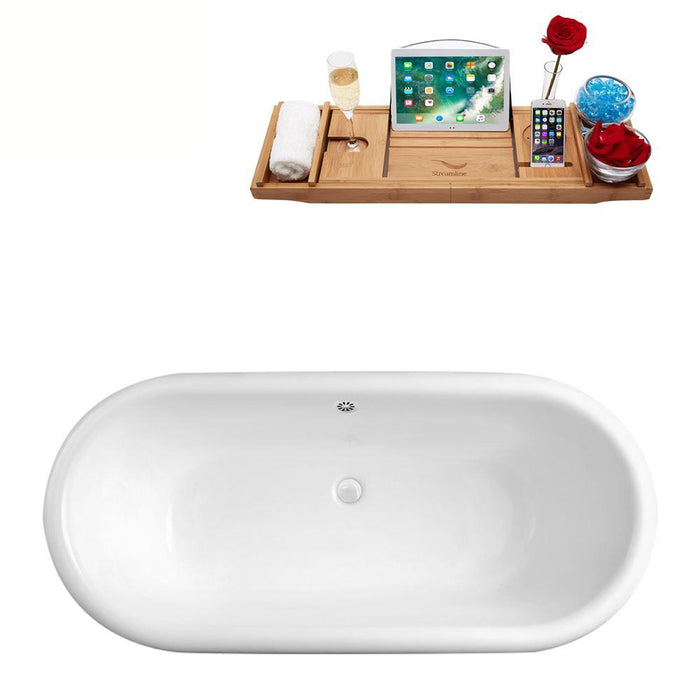 66" Streamline Cast Iron R5501GLD-WH Soaking Clawfoot Tub and Tray with External Drain