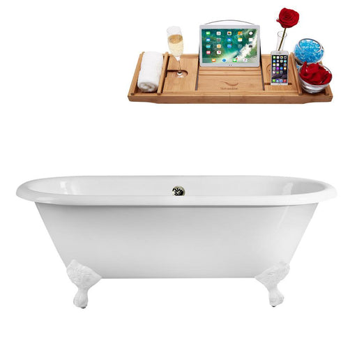 66" Streamline Cast Iron R5501WH-BNK Soaking Clawfoot Tub and Tray with External Drain