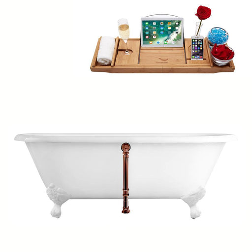 66" Streamline Cast Iron R5501WH-ORB Soaking Clawfoot Tub and Tray with External Drain