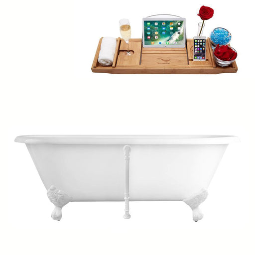 66" Streamline Cast Iron R5501WH-WH Soaking Clawfoot Tub and Tray with External Drain